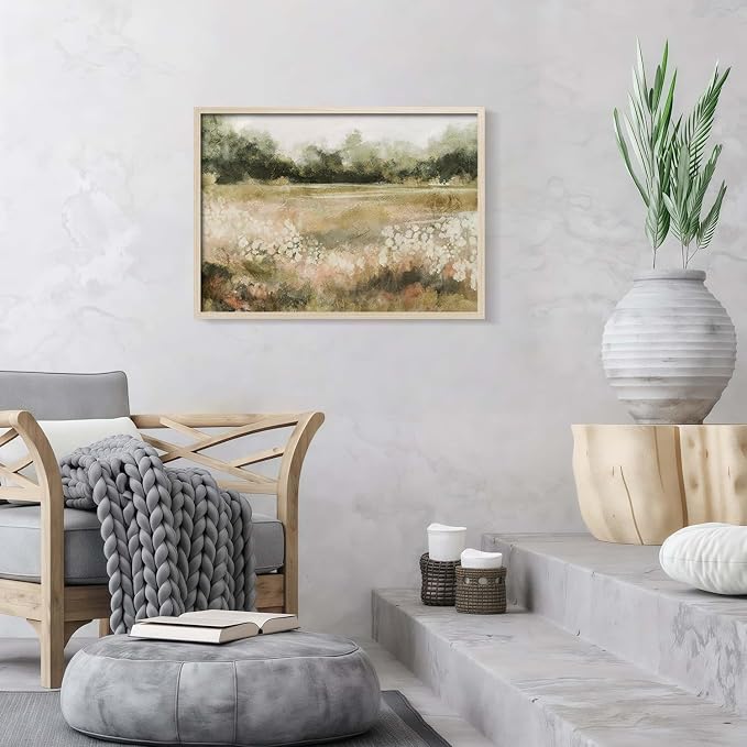 Rustic Field Landscape Canvas Wall Art Framed Vintage Print Poster Country Nature Picture Gallery Artwork Living Room Bedroom Office farmhouse 12X16 Inch Ready to Hang