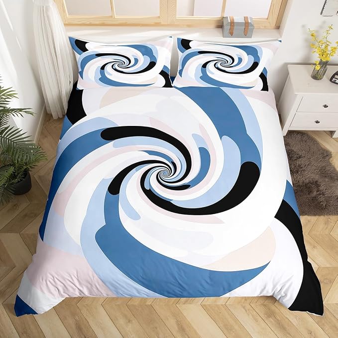 Geometric Circles Duvet Cover Queen for Kids Teens Adults,Navy Blue Grey Black White Comforter Cover,Abstract Art Bedding Set,Mid Century Minimalist Bed Set with 2 Pillowcases Bedroom Decor