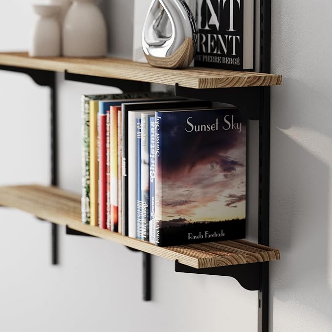Wallniture Turin 36 inch Wooden Wall Shelf Unit, Height Adjustable Wall Shelves for Display, Storage, Organization and Decor, Kitchen Organizer Shelf, Floating Bookshelves for Living Room, 2 Tier