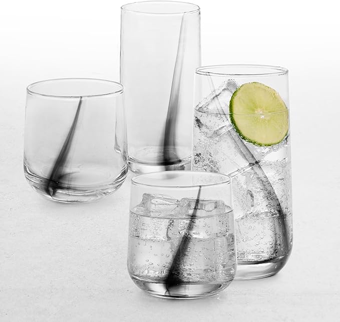 Libbey Ascent Black Ribbon 16 Piece Tumbler and Rocks Glass Set
