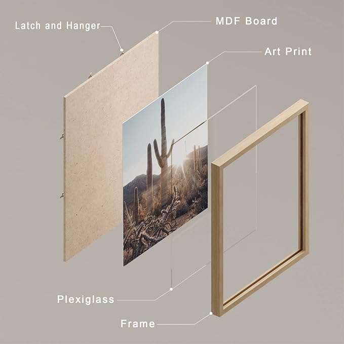 SIGNWIN Framed Cactus Desert Landscape Wall Art, Set of 4 Southwest Texas Arizona Saguaro Wall Decor Prints, Nature Wilderness Wall Décor for Living Room, Bedroom - 8"x10"x 4 Natural