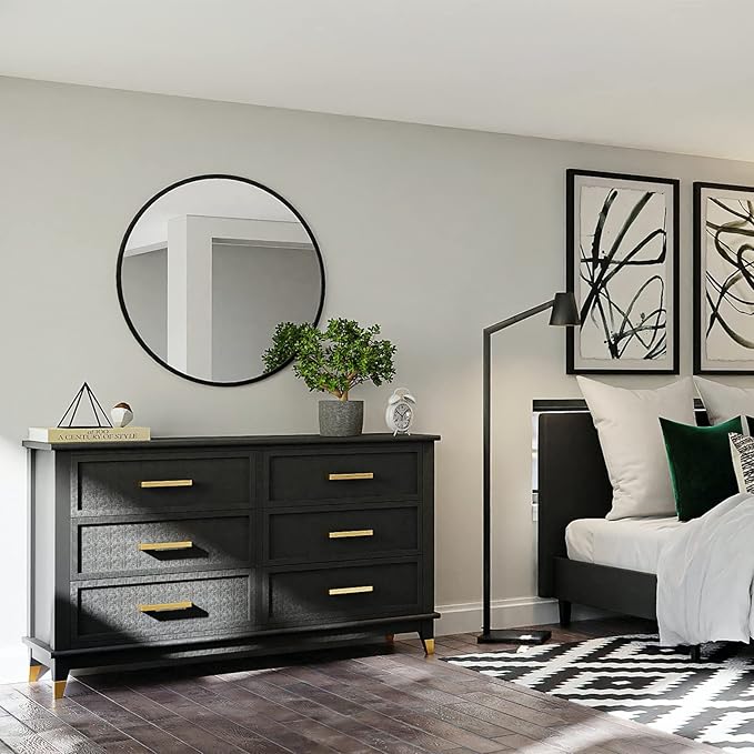 BEAUTYPEAK 28 Inch Round Mirror, Metal Frame Circle Mirror, Wall Mounted for Entryway, Bathroom, Vanity, Living Room, Black