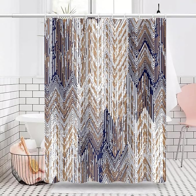 Abstract Style Shower Curtain Grunge Old Blue Brown Arrow Geometric Pattern Shower Curtains for Modern Artistic Bathroom Waterproof Fabric Decor Set with Hooks, 72W x 72H Inch