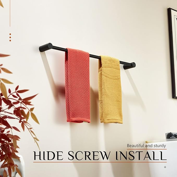 KOKOSIRI Towel Bar Black Bathroom Towel Rack Wall Mounted 24-Inch Single Rail for Lavatory Bathroom Hardware Accessory Stainless Steel, B4007BK-L24