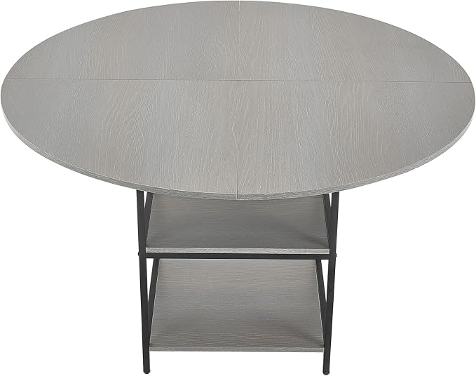 VEVOR Round Dining Table, 47 inch Wood Table for 4-6 Person, Modern Circle Dinner Furniture, Leisure Tables with Storage Shelf and Metal Legs, for Home Kitchen Living Room, Grey (Only Table)