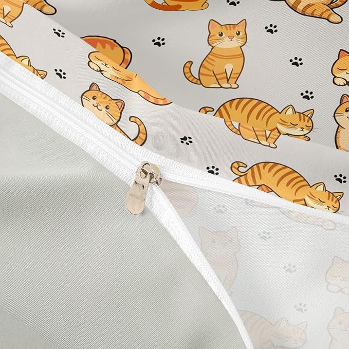 Erosebridal Cats Duvet Cover Twin Cute Kitten Bedding Set Cartoon Pets Animals Comforter Cover for Kids Girls Boys Adults Paw Print Bed Set