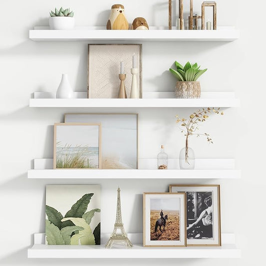 Floating Picture Ledge Shelves Set of 4, 24 Inch Shelves with Lip - Large Nursery Book Shelf for Toys Storage, Kids Bookshelf, Living Room, Bedroom Decor Frames