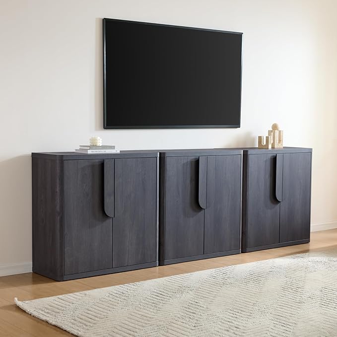 103.5'' Sideboard Buffet Cabinet W/Storage, Modern Accent Cabinets W/Curved Handles & Adjustable Shelves, 6 Doors Coffee Bar Buffet Table Credenza for Living Room Kitchen Hallway, Dark Grey