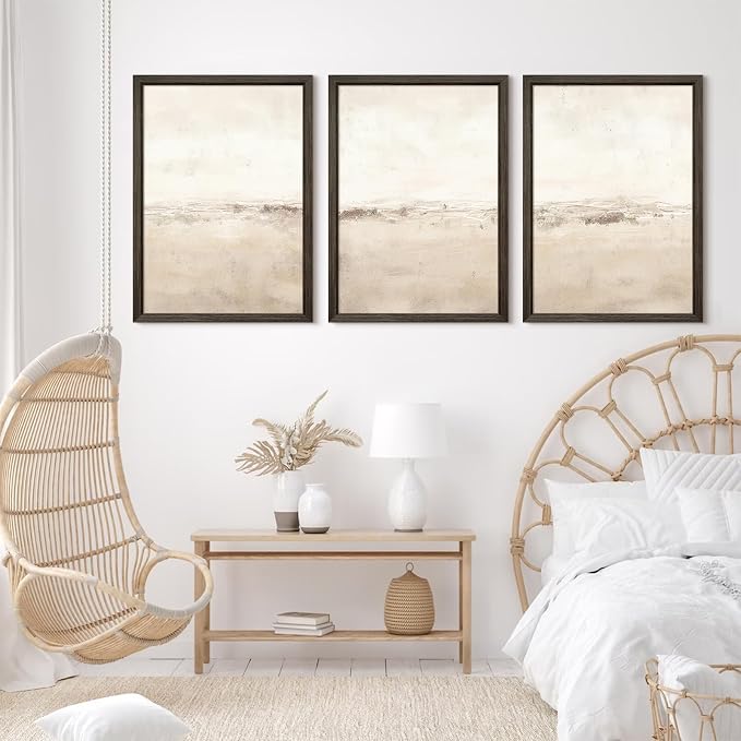 Baccone Beige Abstract Wall Art Set of 3 Neutral Canvas Wall Art Prints Boho Abstract Picture Modern Abstract Art Wall Decor Minimalist Artwork for Living Room Bedroom Decor 12x16 Inch Wood Framed
