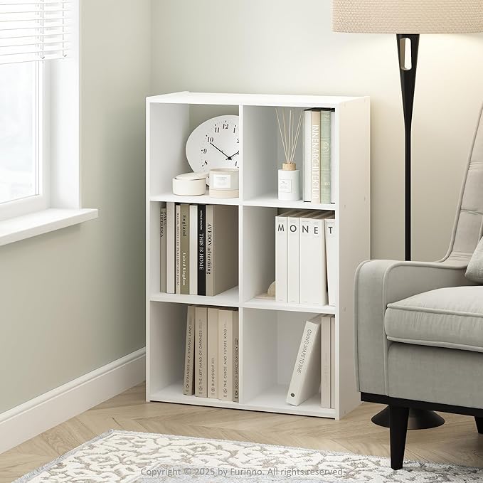Furinno PELLI Book Shelf, 3x2 Bookshelf, Cube Storage Organizer Cabinet, 11.6 x 24.2 x 35.9, for Living Room, Bedroom, Home Office, Plain White