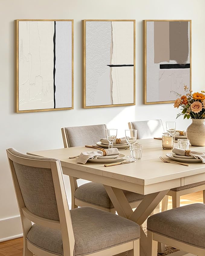 KUVIOKE Neutral Abstract Framed Wall Art Beige Mid Century Textured Wall Decor Minimalist Modern Illustrations Art Print for Living Room Bedroom 16x24in (Natural Framed)