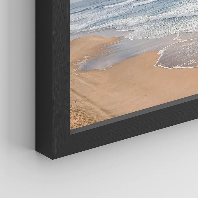 SIGNWIN Framed White Beach Grass Cloudy Ocean Sea Wave Horizon Wall Art, Set of 4 Landscape Colorful Wall Decor Prints, Nature Wilderness Wall Décor for Living Room, Bedroom - 12"x16" Black
