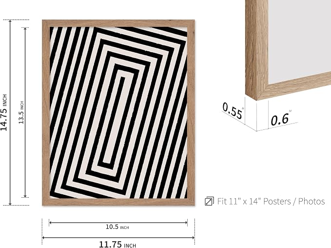 Poster Master Rectangle Tunnel Poster - Angular Swirl Print - Geometric Design - Abstract Design - Japanese Ink Art - Mid Century Modern Illustration - Living Room Decor - 11x14 Beige Framed