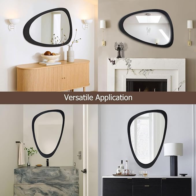 Irregular Asymmetrical Wall Mirror Frame Mirror, Abstract Mid Century Decorative Decor for Entryway Bedroom Vanity Living Room, Hanging Vertically or Horizontally, 24"x36"