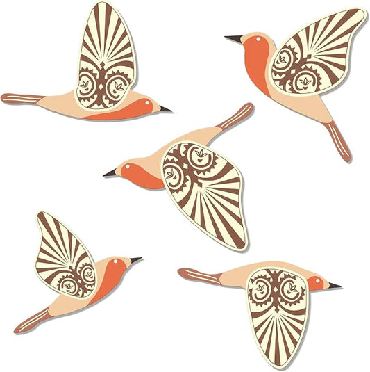 KOYILTD 5 Piece Bird Wood Wall Sculptures Wooden Wall Art Decor Scandinavian Home Decorations Flying Bird Wall Decor Farmhouse Wall Art for Home Living Room Bathroom Dining Room (Orange)