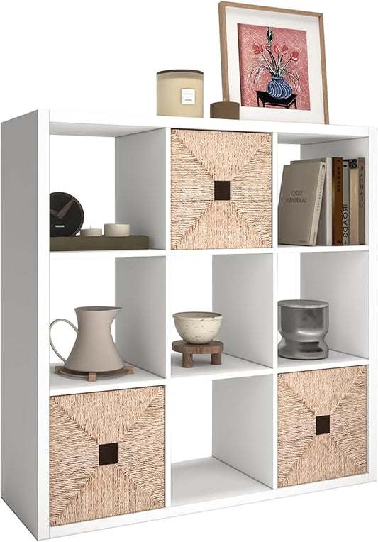 CTESNE【2026 Wooden Thick Frame 9 Cube Storage Organizer Shelf with Anti-Tipping Kits + Reversible Open Back Bookcase, Horizontal and Vertical Dual-use（White,11inch）