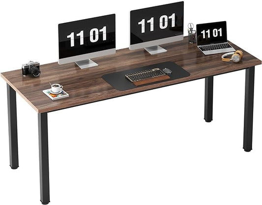 Need 63 Inch Computer Desk, Modern Simple Home Office Desk with Large Legroom, Gaming Writing Work Table for Study, Sturdy Black Metal Frame, Walnut Finish