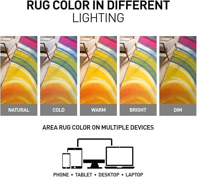 Rugshop Multi Waves Non Slip Modern Colorful Area Rug Fade Resistant for Living Room, Bedroom and Office, 3'3" x 5'