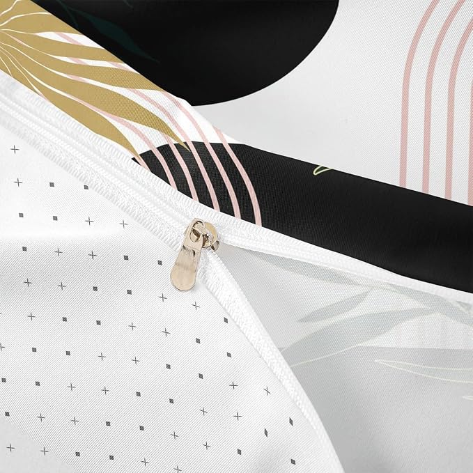 Erosebridal Black Pink Bohemian Comforter Cover Full for Kids Boys Girls,Abstract Geometric Duvet Cover,Minimalist Aesthetic Bedding Set,Retro Mid Century Bed Set 3 Pcs Bedroom Decor