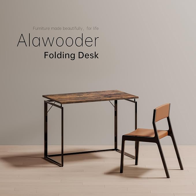 alawooder Folding Desk - 31.5" Wood Top Foldable Desk for Small Spaces | No Assembly Required Compact Desk for Home Office, Writing, and Study