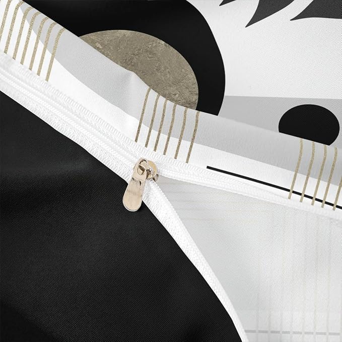 Erosebridal Black and White Abstract Boho Duvet Cover Toddler Size Minimalist Aesthetic Neutral Comforter Cover Mid Century Modern Bedding Set Botanical Leaves Geometric Bed Set
