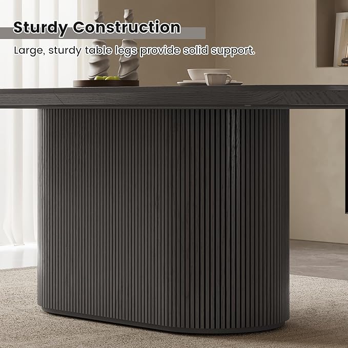 Guyii 86.61" Oval Dining Table, Modern Kitchen Table for 4-8 People, Indoor Rectangular Dining Room Table for Kitchen, Bar, Living Room, Home, Black, Table Only