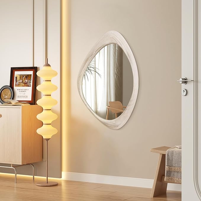 AAZZKANG Irregular Wooden Wall Mirror 28"x20" Asymmetrical Large Hanging Mirrors for Bedroom Living Room Entryway Bathroom Farmhouse Home Decor