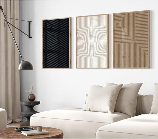 Abstract Modern Wall Decor Art Set of 3 Boho Neutral Canvas Wall Art Beige Minimalist Line Wall Art Decor Brown Black Art Modern Abstract Prints Pictures for Living Room Bedroom 16x24 Inch Unframed