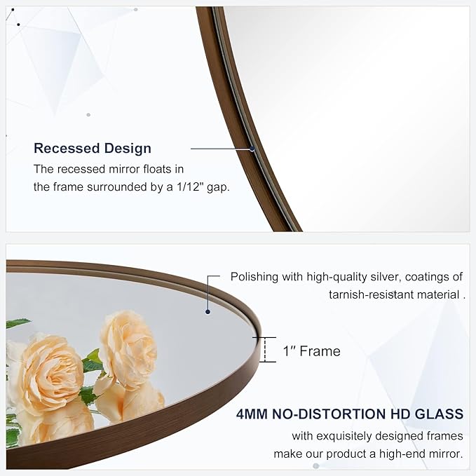 ANDY STAR Bronze Round Mirror 36 inch, Oil Rubbed Bronze Round Mirror in Metal Frame, Anti-Rust Large Bronze Vanity Mirror, HD Reflection, Wall-Mounted