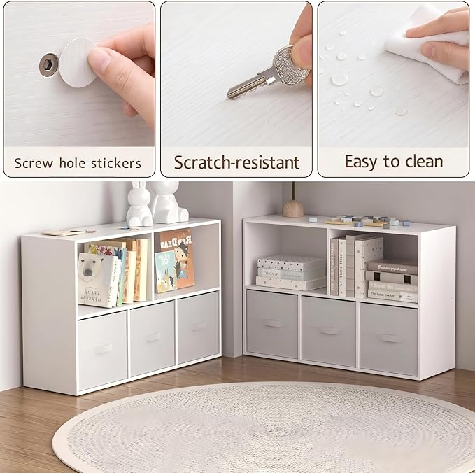 Wooden 5 Cube Storage Organizer with Closed Back Panel,White Cube Shelf Cubby Storage Organizer with Compartments for Living,Bookshelf, Easy to Install (White, 5 Cube-11in)
