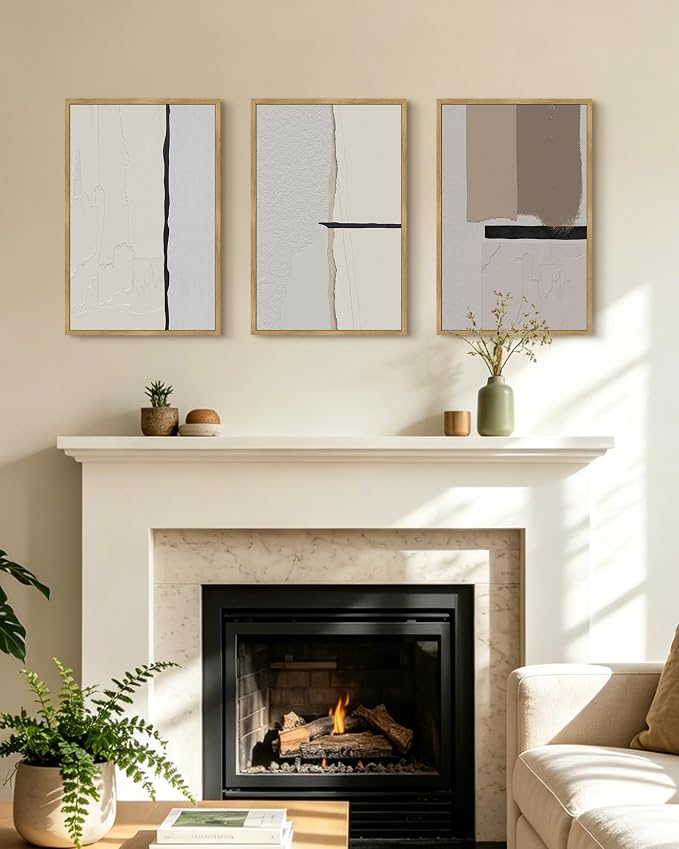 KUVIOKE Neutral Abstract Framed Wall Art Beige Mid Century Textured Wall Decor Minimalist Modern Illustrations Art Print Home Decor 16x24in (Natural Framed)