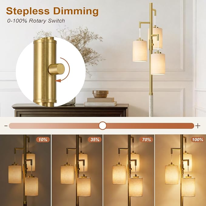 G-SAFAVA 70" Dimmable Floor Lamp Wood Floor Lamps for Living Room Bedroom Mid Century Modern Floor Lamp Gold Standing Lamp Tall Lamps for Office Nursery Reading Elegant Stand Up Lamp, 3 Bulbs Included