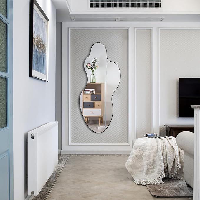 Irregular Mirror, 55"x26" Asymmetrical Mirrors for Wall, Large Abstract Mirror with Metal Frame, Modern Unique Shaped Mirrors for Living Room Bathroom Bedroom Hallway Entryway Fireplace