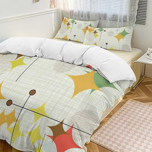 Mid Century Duvet Cover Sets Modern Mid Century Retro Grid Printed Lightweight Soft Quilt Cover Geometric Minimalist Abstract Soft Microfiber 3 Piece (1 Duvet Cover 90x102in + 2 Pillow Sham 20x30in)