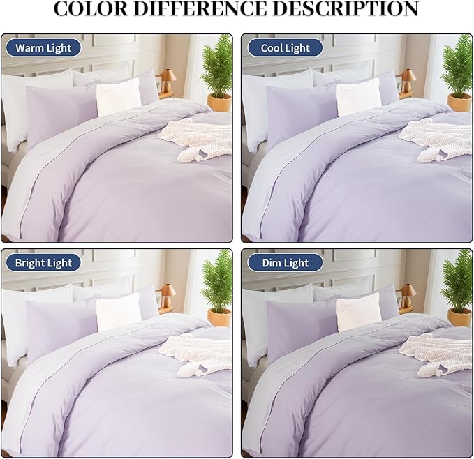 NEXHOME PRO Twin Duvet Cover Set, 100% Washed Cotton with Linen-Like Texture, Natural Organic, Breathable & Comfortable, Includes Home Bedding Set Lilac (No Comforter) 68"x90"