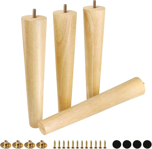 FoDau770 Rubber Wood Furniture Legs 14 Inches, Straight Tapered Wood Feet Mid Century Sofa Legs Set of 4, 5/16" UNC Furniture Feet Replacement Parts for Cabinet Couch Dresser Chair Ottoman Table