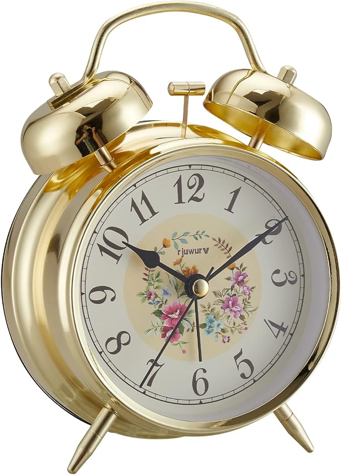 rjuwurv 4" Loud Alarm Twin Bell Alarm Clock, Night Light, Desk Clock Table Alarm Clock Bedroom Alarm Clock(Golden Rural)