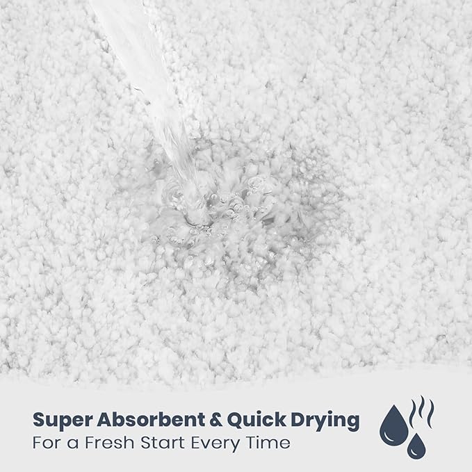 PURRUGS Bathroom Rug Non-Slip Machine Washable 24" x 36", Super Absorbent and Quick Dry Shaggy Microfiber Bath Mat, Extra Soft and Plush Bath Rug for Bathtub, Shower, and Sink, White