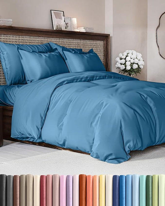 Duvet Cover King Size - Extra Soft King Size Duvet Cover - Lightweight & Breathable - Easy Care & Fade Free with Zipper Closures & Ties - 104" x 90" Inches - (Denim Blue) Comforter Not Included