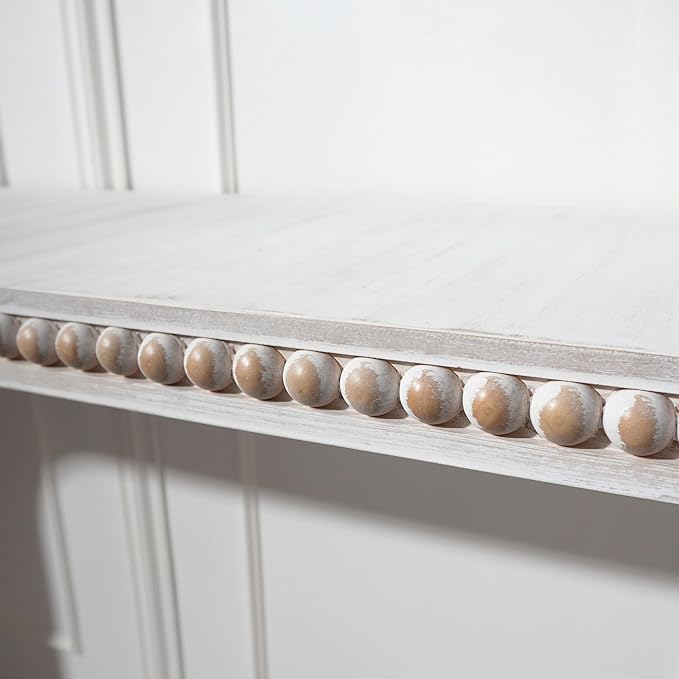 Wood Console Table, 59" Retro Long Sofa Table Behind Couch with Real Wood Beads Decor, Wooden Narrow Sofa Table Hall Table for Living Room Foyer Entrance Entryway, White