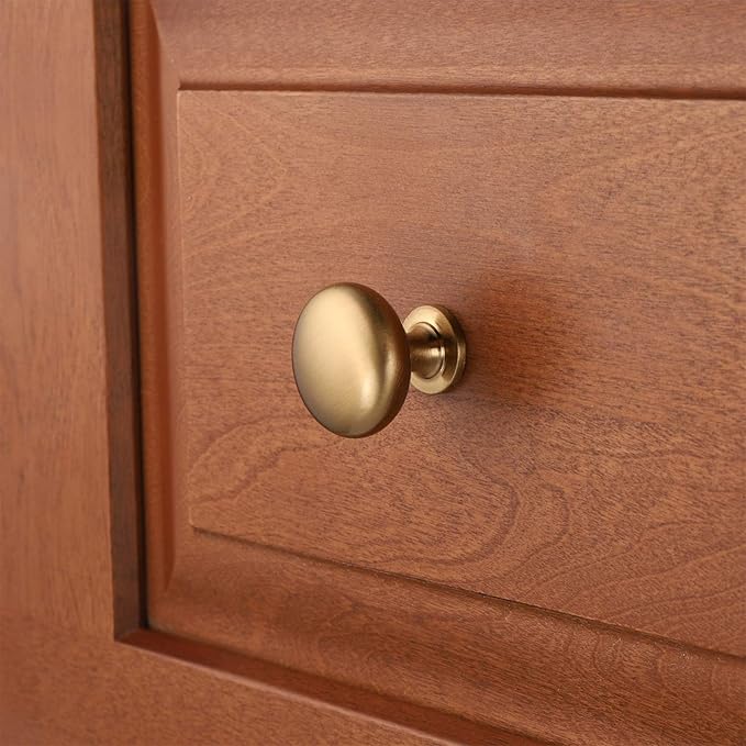 Solid Brass Cabinet Knobs 15 Pack, Brushed Gold Drawer Knobs, Antique Brass Dresser Knobs, Warm Gold Kitchen Furniture Hardware, Diameter 1-1/5"