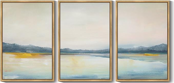 KUVIOKE Abstract Landscape Framed Wall Art Minimalist Neutral Illustrations Modern Art Decorative Nordic Home Decor 24x36in (Natural Framed)