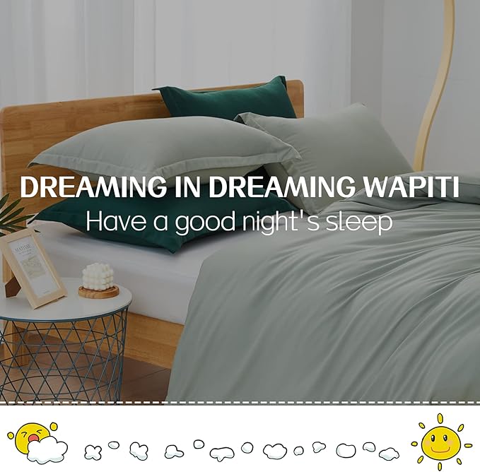 Dreaming Wapiti Duvet Cover King,Washed Microfiber King Size Green Duvet Cover Set,Solid Color - Soft and Breathable with Zipper Closure & Corner Ties (Green, King)