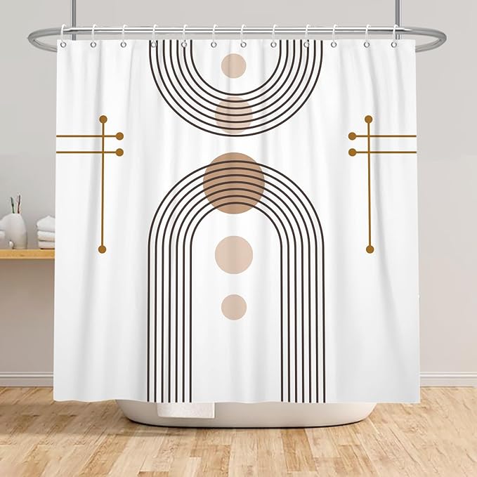 Mid Century Boho Shower Curtain Abstract Arch Sun Rainbow Modern Minimalist Geometric Aesthetic Shower Curtains for Polyester Fabric Bathroom Decorations 48x72 inch