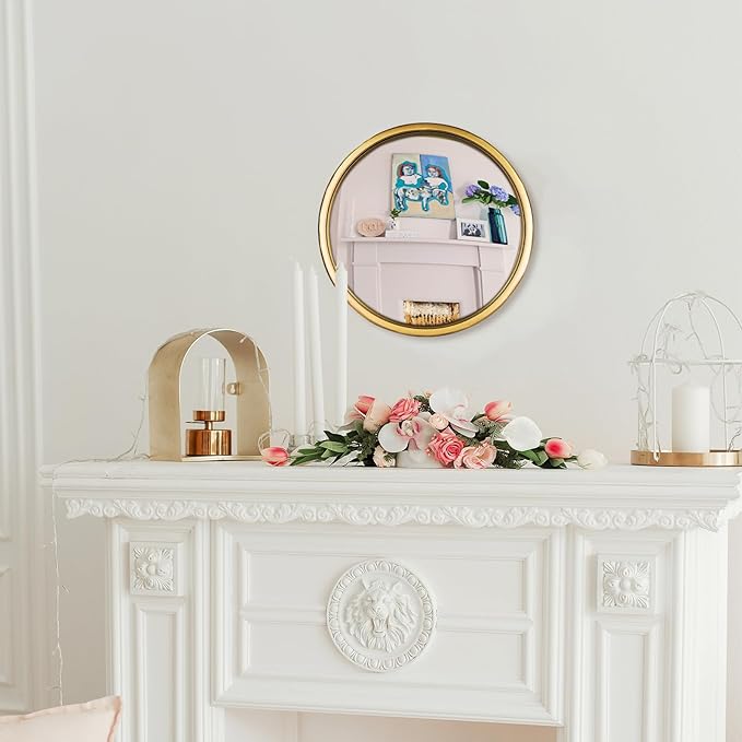 12" Gold Round Convex Mirror, Small Circle Wall Mirror with Thick Metal Framed, Round Decorative Wall Mirror for Bathroom, Vanity