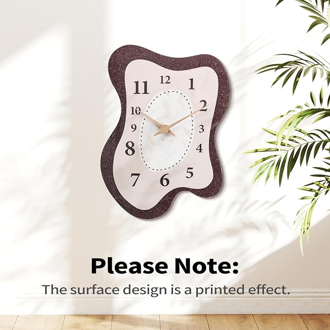 Mid Century Retro Irregular Shape Wall Clock, Silent Non-Ticking Battery Operated, 14 x 10 Inch Vintage Boho Brown Art Clock for Living Room, Bedroom, Entryway, Mantel Decor