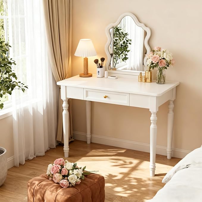 French Country Desk, 31.5" White Writing Desk with Drawers, Small Space Desk for Home Office, Easy Assembly