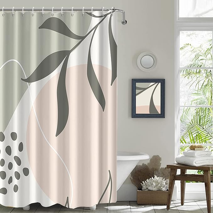 Light Green Eucalyptus Leaves Bathroom Shower Curtain Spring Nature Leaf Abstract Pattern Bath Curtain Waterproof Fabric Modern Elegant Home Decorative Shower Curtain with Hooks, 48x72 Inch