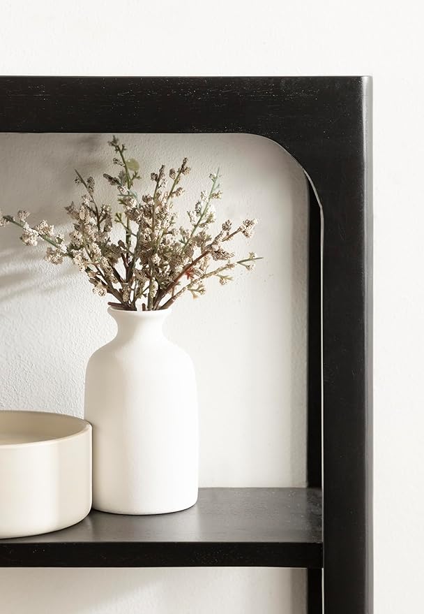 Kate and Laurel Dahl Modern Mango Wood Tiered Wall Shelf, 18 x 7 x 22, Black, Decorative Over The Toilet Shelf for Use as Bathroom Storage or Living Room Display Shelving