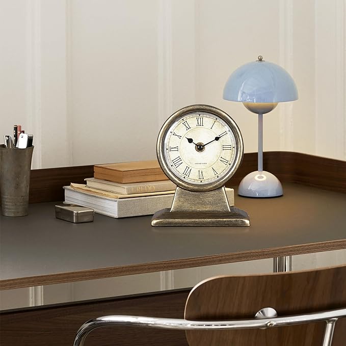 Decor Clock, 6.7 inch Super Silent Non Ticking Small Clock with Night Quietness, Battery Operated, Simple Design, Old Fashioned Style Ideal Decor, for Bedroom, Bedside, Desk, Adult